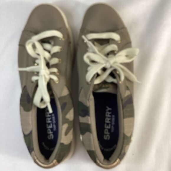 Sperry Top Sider Tan and Camo Lace-up Women’s sneakers  Size 6.5 - Picture 3 of 8